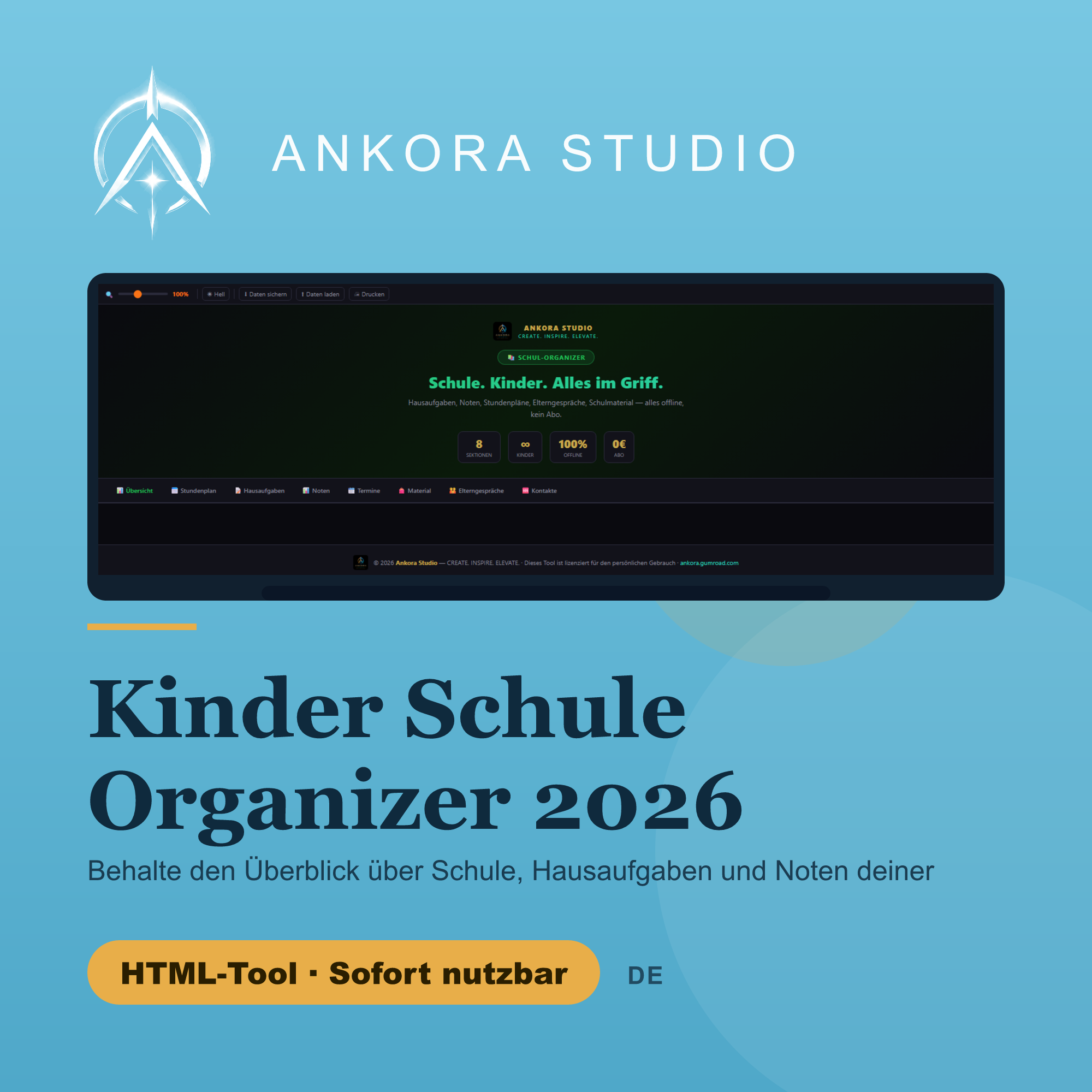 Kinder Schule Organizer 2026 Deutsch